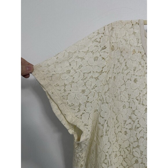 JCP 2X Womans Sheer Cream Floral Lace Top Boho Western Quiet Luxury Cap Slv-read - Picture 6 of 13